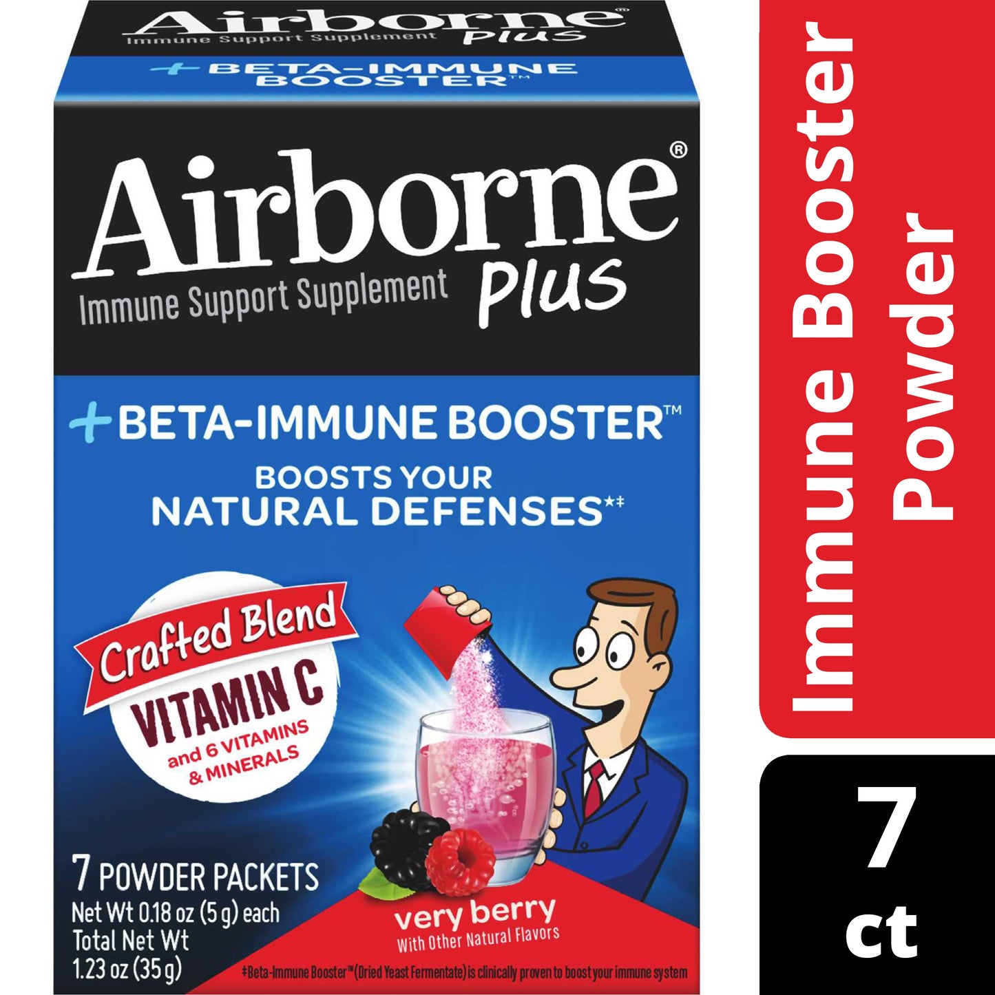 Airborne Plus Beta-Immune Support Supplement Powder Very Berry 7 Ct